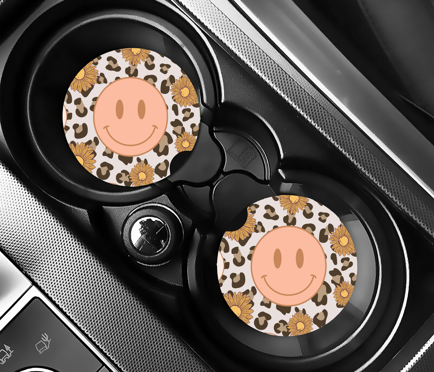 Retro Cheetah Smiley Face | Ceramic Car Coaster
