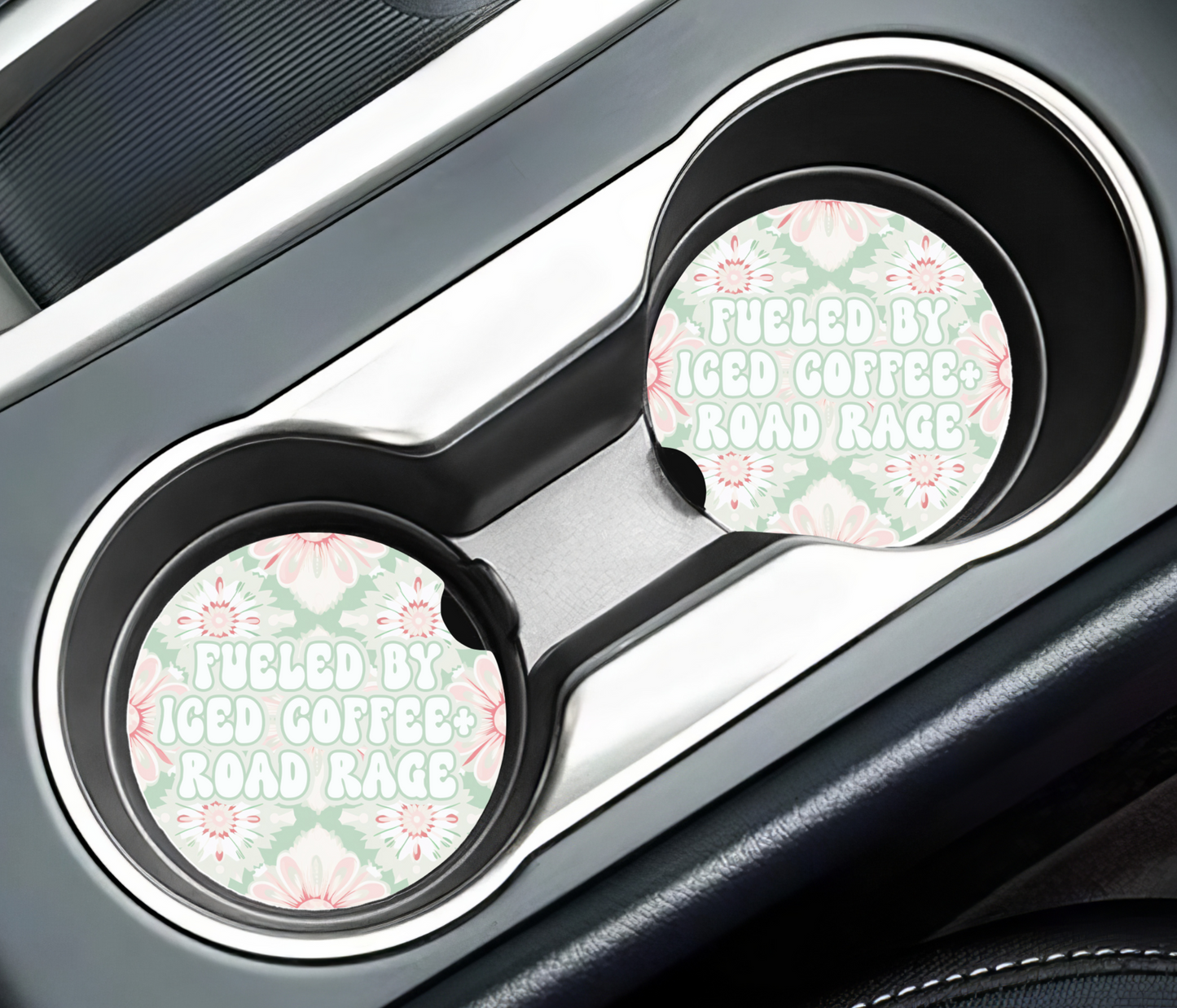 Fueld by Iced Coffee and Road Rage | Ceramic Car Coaster