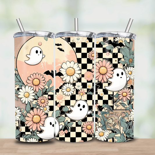 Floral Checkered Ghost | 20 oz Tumbler