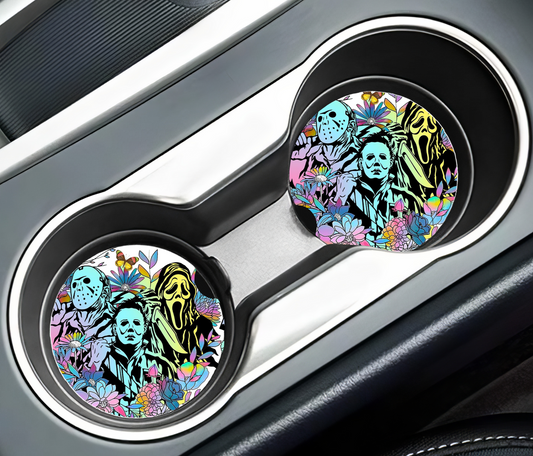 Neon Floral Horror | Ceramic Car Coaster