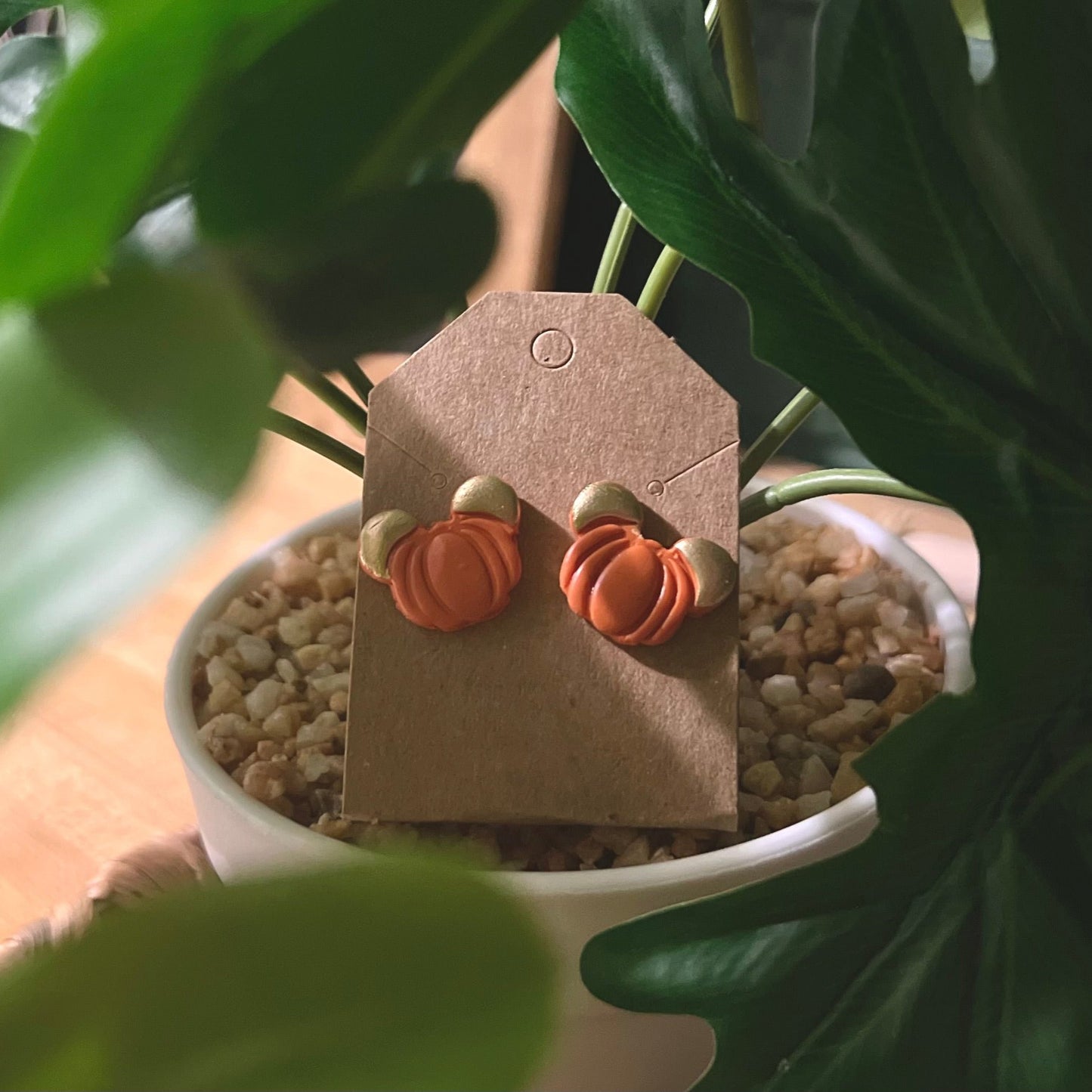 Mouse Pumpkin with Gold Ears | Stud Earrings