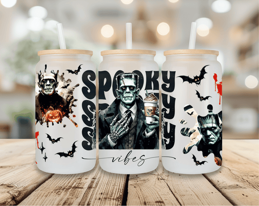 Spooky Vibes Frankenstien | Frosted Glass